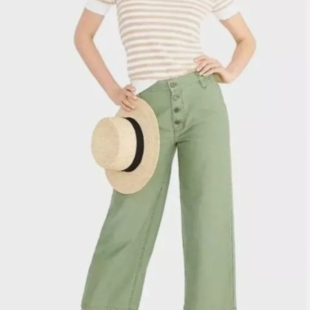 J Crew cropped wide leg pants with button fly.